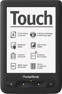 Das PocketBook Touch 622 ist ein Lesegerät, das mit Fingertouch-Bedienung und gestochen scharfem E-Ink Pearl Display die neuesten und nützlichsten Technologien eines modernen E-Book-Readers in sich vereint. Es liegt gut in der Hand, sein elegantes, schlankes und hochwertig verarbeitetes Gehäuse mit einer wunderbar griffigen Oberfläche sorgt für Komfort und Lesevergnügen ohne Ende. Bestellen Sie jetzt