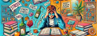 Banner zeigt bunte Illustration von Lernsituation mit Person vor Buch